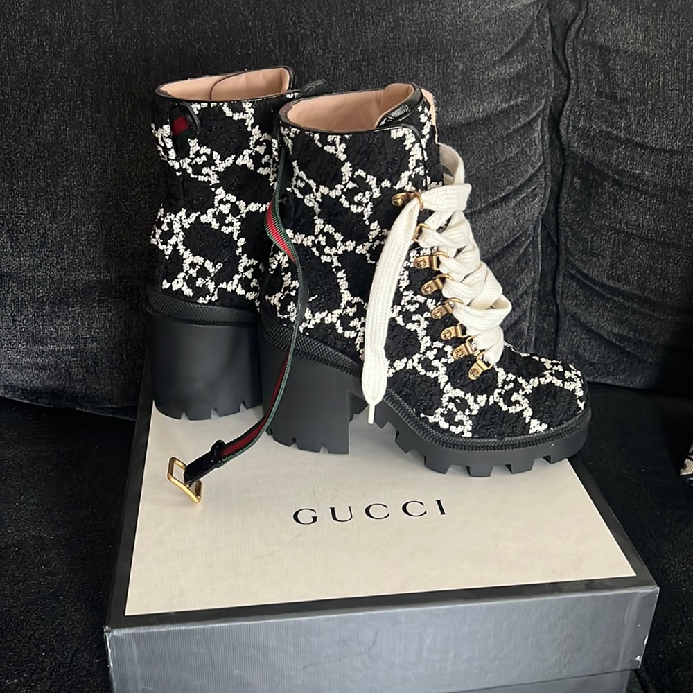 Gucci GG Tweed Ankle Boots